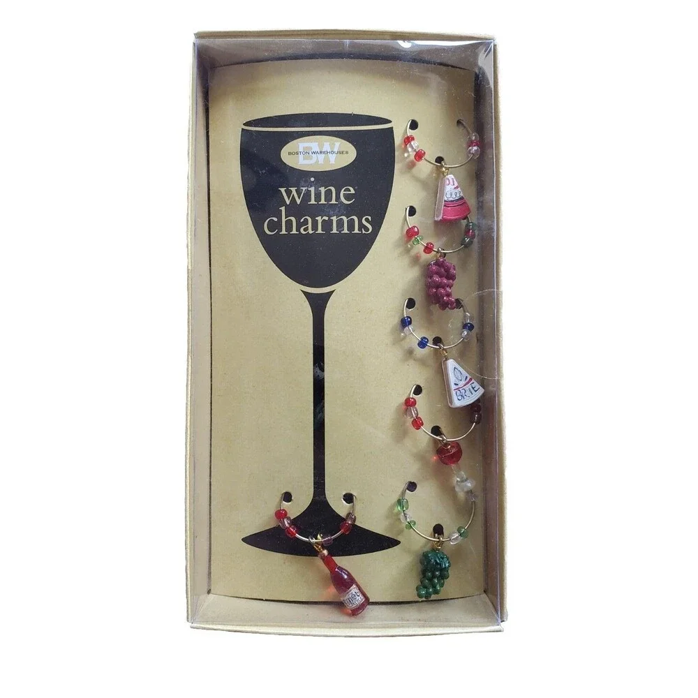 Boston Warehouse Beaded Wine Charms Set of 6 Napa Grapes French Cheese
